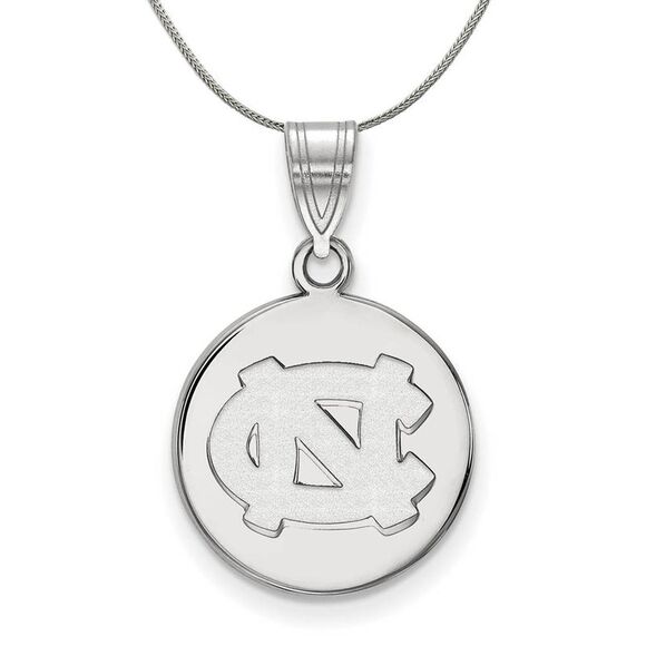 Sterling Silver North Carolina Medium \'NC\' Disc Necklace - 24 Inch